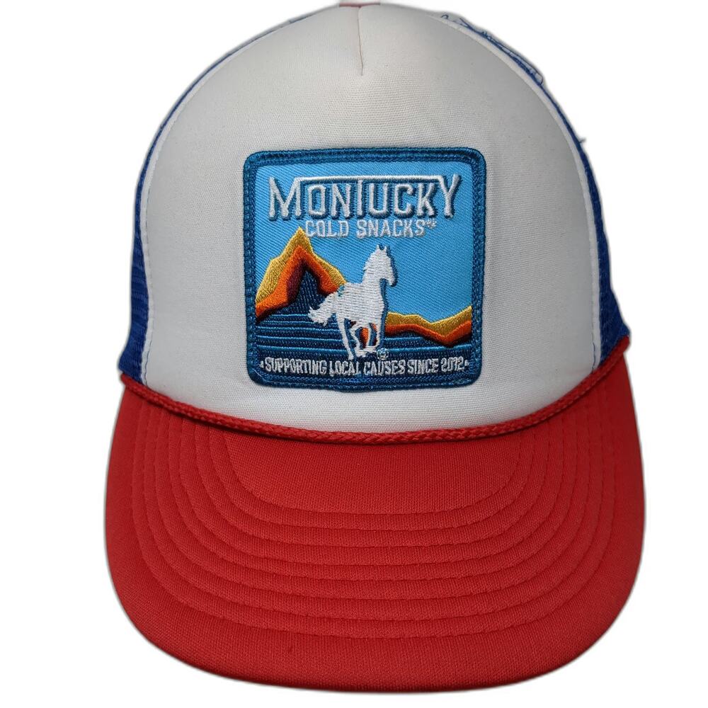Cobra Trucker Hat White Blue Red One Size Montucky Cold Snacks Foam Mesh Patch